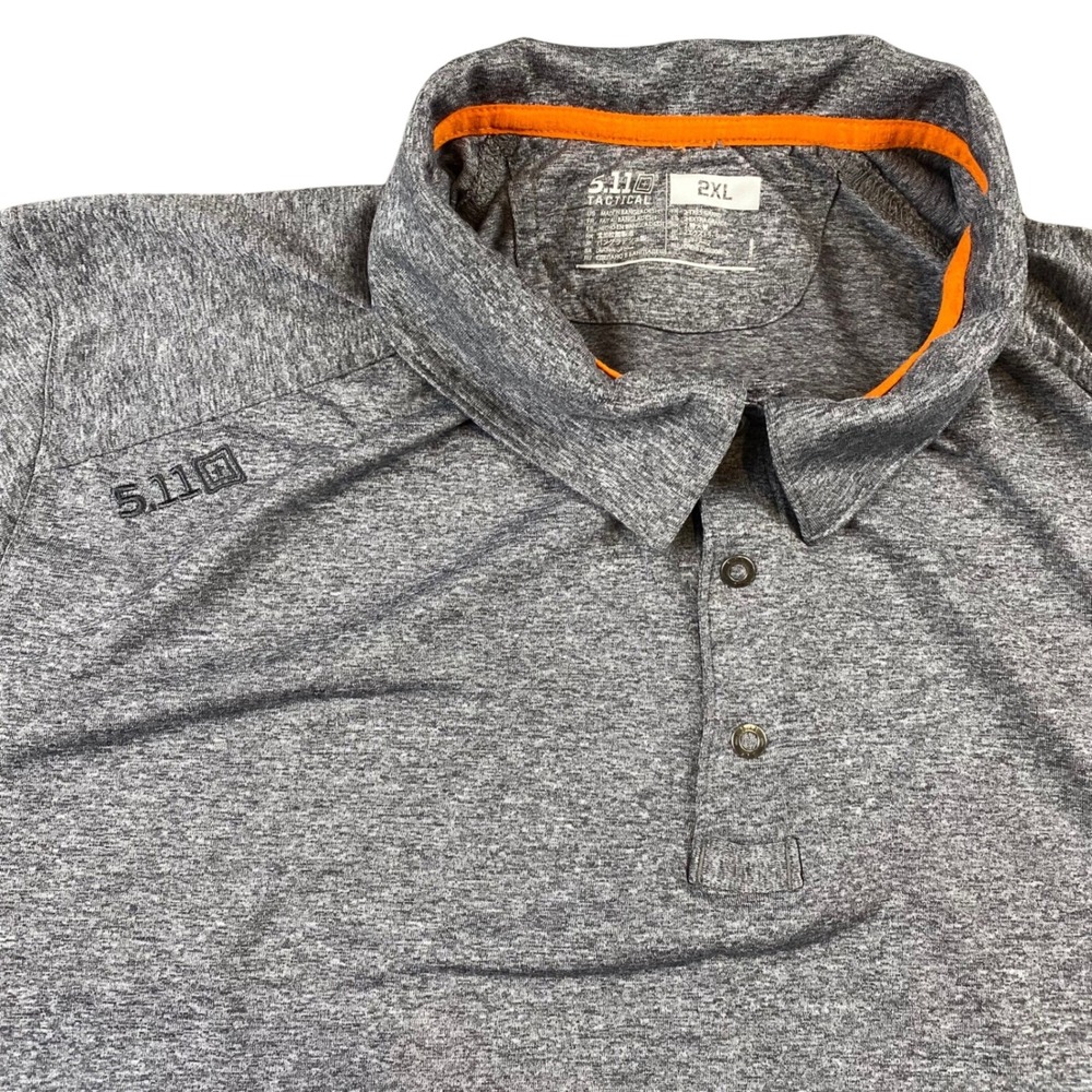 5.11 Tactical Mens 2XL Performance Polo Shirt Gray Short Sleeve Orange Trim